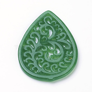 Natural Jade Pendant, Dyed, teardrop, Sea Green, 45x32.5~35x2.5mm, Hole: 1mm(G-E418-82B)