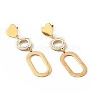Crystal Rhinestone Heart and Ring Long Dangle Stud Earrings with 316 Stainless Steel Pins, Vacuum Plating 304 Stainless Steel Jewelry for Women, Golden, 65mm, Pin: 0.7mm(EJEW-F285-06G)