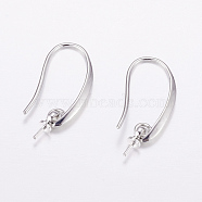 Brass Earring Hooks, For Half Drilled Beads, Long-Lasting Plated, Cadmium Free & Nickel Free & Lead Free, Real Platinum Plated, 24x3x2.5mm, 18 Gauge, Pin: 1mm(KK-F714-03P)