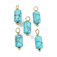 Synthetic Turquoise Cloumn Pendants, Geometric Charms with Golden Tone 304 Stainless Steel Loops, 17.5x6x6mm, Hole: 2mm(STAS-H221-04G-07)