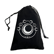 Moon Phase Print Moon Velvet Tarot Card Storage Drawstring Pouches, Rectangle, for Witchcraft Articles Storage, Black, 17.3x11.5cm(PW-WG24065-01)