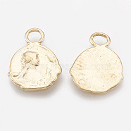 Brass Charms, Real 18K Gold Plated, Flat Round with Human, 13.5x10.5x1mm, Hole: 2mm(X-KK-S348-001)