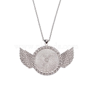 Alloy Big Pendants Cabochon Settings, with Crystal Rhinestone, Cadmium Free & Lead Free, Flat Round with Wing, Platinum, Tray: 30mm, 46x68x4mm, Hole: 5.5x3.5mm(FIND-YW0001-20A-P)
