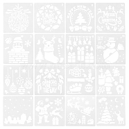 16 Sheets 16 Style PET Drawing Stencil, Drawing Scale Template, For Christmas DIY Scrapbooking, Square, White, 15x15x0.03cm, 1 sheet/style(DIY-SZ0003-80)