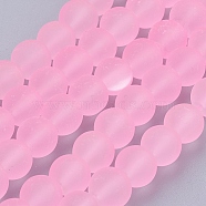 Transparent Glass Bead Strands, Frosted, Round, Pearl Pink, 8mm, Hole: 1.3~1.6mm, about 99pcs/strand, 31.4 inch(X-GLAA-S031-8mm-20)