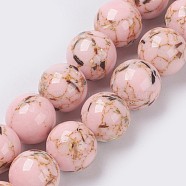 Sea Shell and Synthetic Turquoise Assembled Beads Strands, Round, Misty Rose, 6mm, Hole: 1.2mm, about 65pcs/strand, 15.7 inch(40cm)(G-G758-09-6mm)