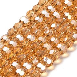 Transparent Glass Beads, 32 Facets, AB Color Plated, Round, Sandy Brown, 6x5.5mm, Hole: 1.2mm, about 91~93pcs/strand, 19.57''~19.92''(49.7~50.6cm)(EGLA-A035-T6mm-B17)