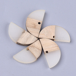 Resin & Wood Semi Circle Pendants, Half Round, WhiteSmoke, 14x28x3~3.5mm, Hole: 2mm(RESI-S358-54F)