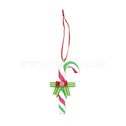 Christmas Candy Cane Handmade Polymer Clay Pendant Decorations, for Christmas Tree Wall Door Hanging Ornaments, Light Green, 175mm(HJEW-P017-02A)