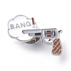 Gun Shape Enamel Pin, Platinum Alloy Brooch for Backpack Clothes, Word, 15.5~26x28~32.5x2mm, Pin: 1mm(ENAM-K021-05B)