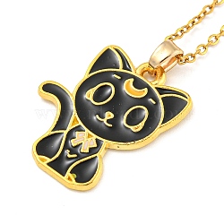 201 Stainless Steel Cable Chain Necklaces, Cat Shape Alloy Enamel Pendant Necklaces, Golden, 15.08~15.55 inch(38.3~39.5cm)(NJEW-G138-02G)