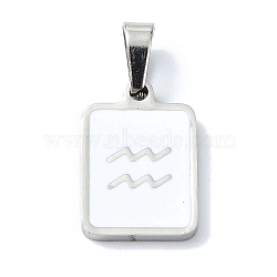 304 Stainless Steel Pendants, with Enamel, Stainless Steel Color, Rectangle with Constellation Charms, Aquarius, 16x11x1.5mm, Hole: 5.5x3mm(STAS-C097-56P-06)