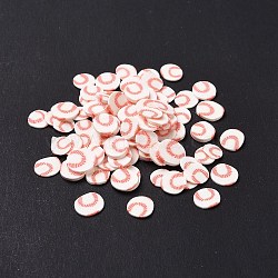 Handmade Polymer Clay Cabochons, Baseball, Orange Red, 5.5~6x5x0.5mm, about 25000pcs/1000g(CLAY-A002-08)