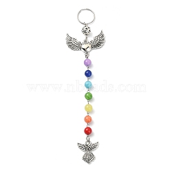Wing Alloy Pendant Keychains, with 7 Chakra Gemstone Beads for Women Bag Car Key Pendant Decoration, Angel & Fairy, 18.6x4.45cm(KEYC-JKC00545-02)