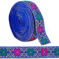 7M Flat Ethnic Style Polyester Ribbon, Jacquard Ribbon, Tyrolean Ribbon, Garment Accessories, Blue, 7/8 inch(22mm), about 7.66 Yards(7m)/Roll(OCOR-WH0046-74A)