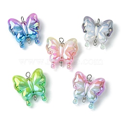 UV Plating Rainbow Iridescent Acrylic Connector Charms, Butterfly Links, Mixed Color, Stainless Steel Color, 30x29.5x9mm, Hole: 2~3.5mm(PALLOY-JF02521-01)