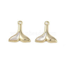 Brass Enamel Charms, Real 18K Gold Plated, Fishtail Charm, Seashell Color, 14x14x2.5mm, Hole: 1.4mm(KK-Z078-10G)