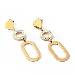 Crystal Rhinestone Heart and Ring Long Dangle Stud Earrings with 316 Stainless Steel Pins, PVD Vacuum Plating 304 Stainless Steel Jewelry for Women, Golden, 65mm, Pin: 0.7mm(EJEW-F285-06G)