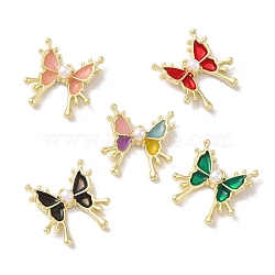 Rack Plating Alloy Enamel Pendants, with ABS Imitation Pearl, Cadmium Free & Nickel Free & Lead Free, Butterfly Charm, Golden, 22x21x6mm, Hole: 1mm(FIND-C049-05G)
