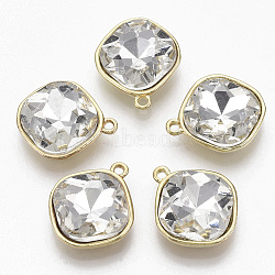 Golden Plated Alloy Pendants, with Glass Rhinestone, Rhombus, Clear, 18x15x5mm, Hole: 1.4mm(X-PALLOY-N154-03E)