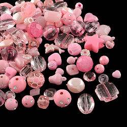 Acrylic Beads, Mixed Shapes, Pink, 5.5~28x6~20x3~11mm, Hole: 1~5mm(X-SACR-S756-06)