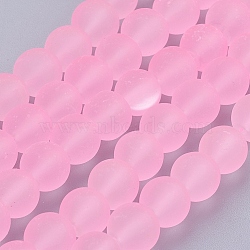 Transparent Glass Bead Strands, Frosted, Round, Pearl Pink, 8mm, Hole: 1.3~1.6mm, about 99pcs/strand, 31.4 inch(X-GLAA-S031-8mm-20)