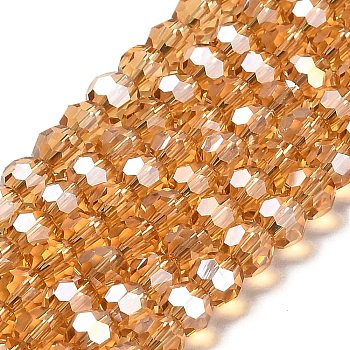 Transparent Glass Beads, Faceted, Round, Sandy Brown, 6x5.5mm, Hole: 1.2mm, about 91~93pcs/strand, 19.57''~19.92''(49.7~50.6cm)