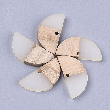 Resin & Wood Semi Circle Pendants, Half Round, WhiteSmoke, 14x28x3~3.5mm, Hole: 2mm