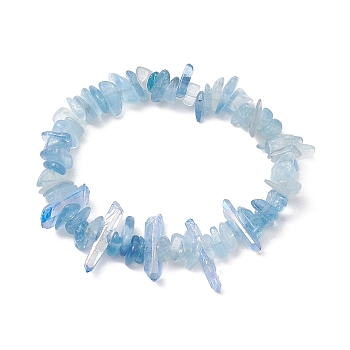 Natural Aquamarine Chips Beaded Stretch Bracelets, Natural Dyed Quartz Crystal Pointed Stretch Bracelets for Women, Inner Diameter: 2 inch(5.1cm)