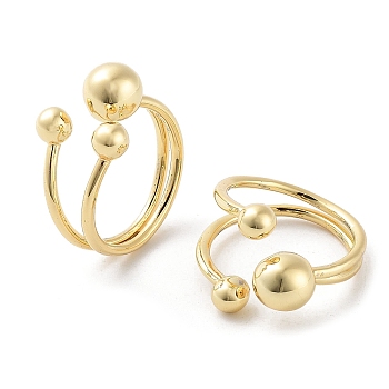 Round Ball Brass Open Cuff Rings for Women, Real 18K Gold Plated, US Size 5 3/4(16.3mm)
