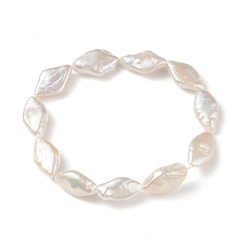 Natural Baroque Keshi Pearl Rhombus Beaded Stretch Bracelet for Women, Creamy White, Inner Diameter: 2-1/4 inch(5.6cm)