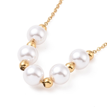 Plastic Imitation Pearl Pendant Necklace, Ion Plating(IP) 304 Stainless Steel Jewelry for Women, Golden, 16.26 inch(41.3cm)