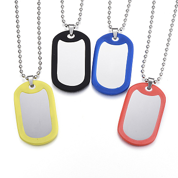 304 Stainless Steel Pendants, Rectangle Stamping Blank Tags with Rubber, Stainless Steel Color, Mixed Color, 51x31x3mm, Hole: 4x8mm