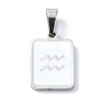 304 Stainless Steel Pendants, with Enamel, Stainless Steel Color, Rectangle with Constellation Charms, Aquarius, 16x11x1.5mm, Hole: 5.5x3mm