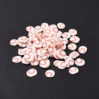 Handmade Polymer Clay Cabochons, Baseball, Orange Red, 5.5~6x5x0.5mm, about 25000pcs/1000g