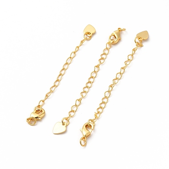 Brass Chain Extenders, End Chains with Lobster Claw Clasp & Heart Tab, Long-Lasting Plated, Real 18K Gold Plated, 73mm