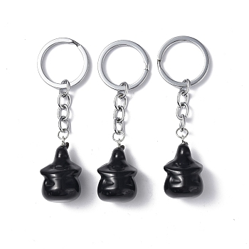 Natural Obsidian Keychains, with Iron Keychain Clasps, Ghost, 8cm