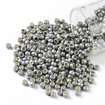 TOHO Round Seed Beads, Japanese Seed Beads, (PF565F) PermaFinish Silver Grey Metallic Matte, 8/0, 3mm, Hole: 1mm, about 1110pcs/50g