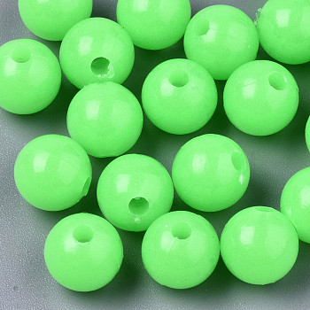 Luminous Acrylic Beads, Glow in the Dark, Round, Lime, 10mm, Hole: 2.5mm, about 950pcs/500g