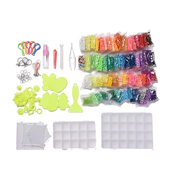 DIY 36 Colors 11000Pcs 4mm PVA Round Water Fuse & Crystal Beads Kits for Kids, Including Scraper Knife, Spray Bottle, Pattern Paper, Pen and Template, Keychain & Accessories Making