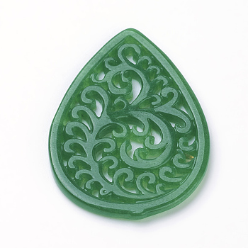 Natural Jade Pendant, Dyed, teardrop, Sea Green, 45x32.5~35x2.5mm, Hole: 1mm