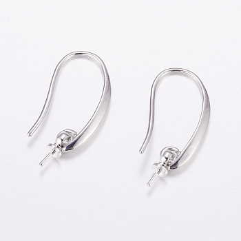 Brass Earring Hooks, For Half Drilled Beads, Long-Lasting Plated, Cadmium Free & Nickel Free & Lead Free, Real Platinum Plated, 24x3x2.5mm, 18 Gauge, Pin: 1mm