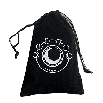 Moon Phase Print Moon Velvet Tarot Card Storage Drawstring Pouches, Rectangle, for Witchcraft Articles Storage, Black, 17.3x11.5cm