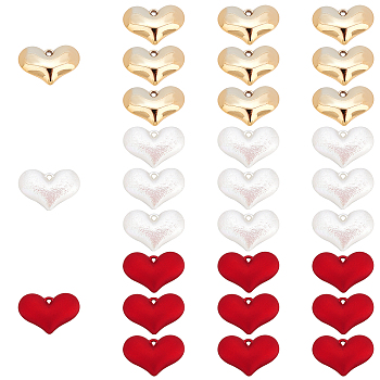 SUPERFINDINGS 30Pcs 3 Style Heart Pendants, includue Electroplated CCB Plastic and Opaque Spray Painted Acrylic Pendants, Mixed Color, 17~20x14~29x8mm, Hole: 1mm, 10pcs/style