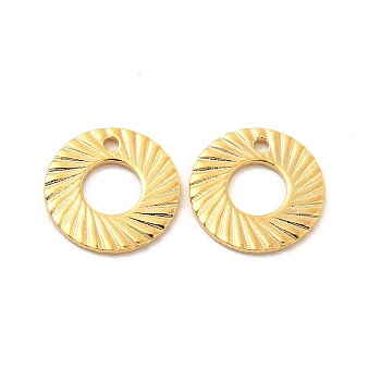 201 Stainless Steel Pendants, Round Ring Charm, Real 24K Gold Plated, 10x0.8mm, Hole: 1mm