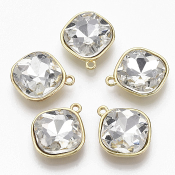 Golden Plated Alloy Pendants, with Glass Rhinestone, Rhombus, Clear, 18x15x5mm, Hole: 1.4mm