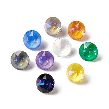 Mocha Fluorescent Style K9 Glass Rhinestone Cabochons, Pointed Back, Diamond, Mixed Color, 10x7mm