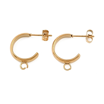 304 Stainless Steel Stud Earring Findings, C-Shaped, with Loop, Golden, 19x4mm, Hole: 2.5mm