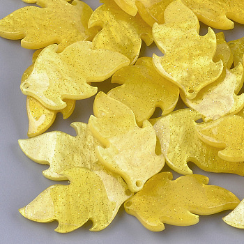 Cellulose Acetate(Resin) Pendants, Leaf, Gold, 25.5x15x4.5~5mm, Hole: 1.2mm