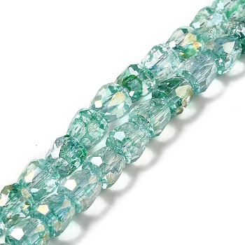 Electroplate Transparent Glass Beads Strand, AB Color Plated, Faceted, Bell, Medium Aquamarine, 8x8mm, Hole: 1.2mm, about 60pcs/strand, 18.11 inch(46cm)